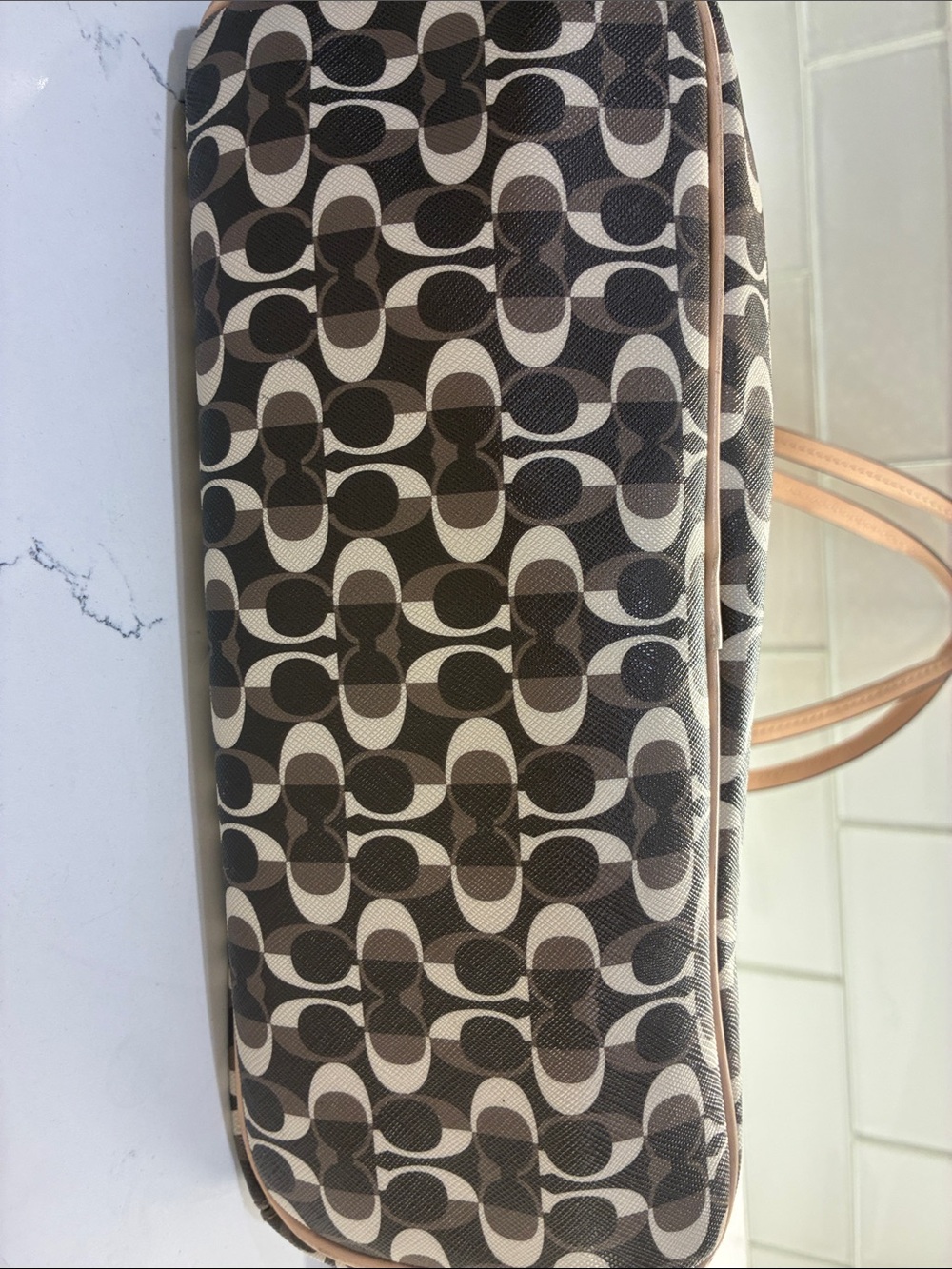 Coach Brown Signature Logo Tote with Pink Trim - Picture 4 of 4